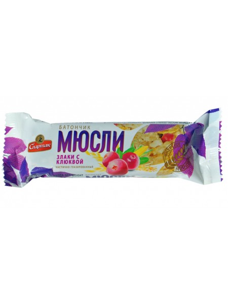 Батончик Мюсли Злаки/Клюква глаз 35г*24 флоу-пак Спартак Батончик Мюсли Злаки/Клюква глаз 35г*24 флоу-пак Спартак